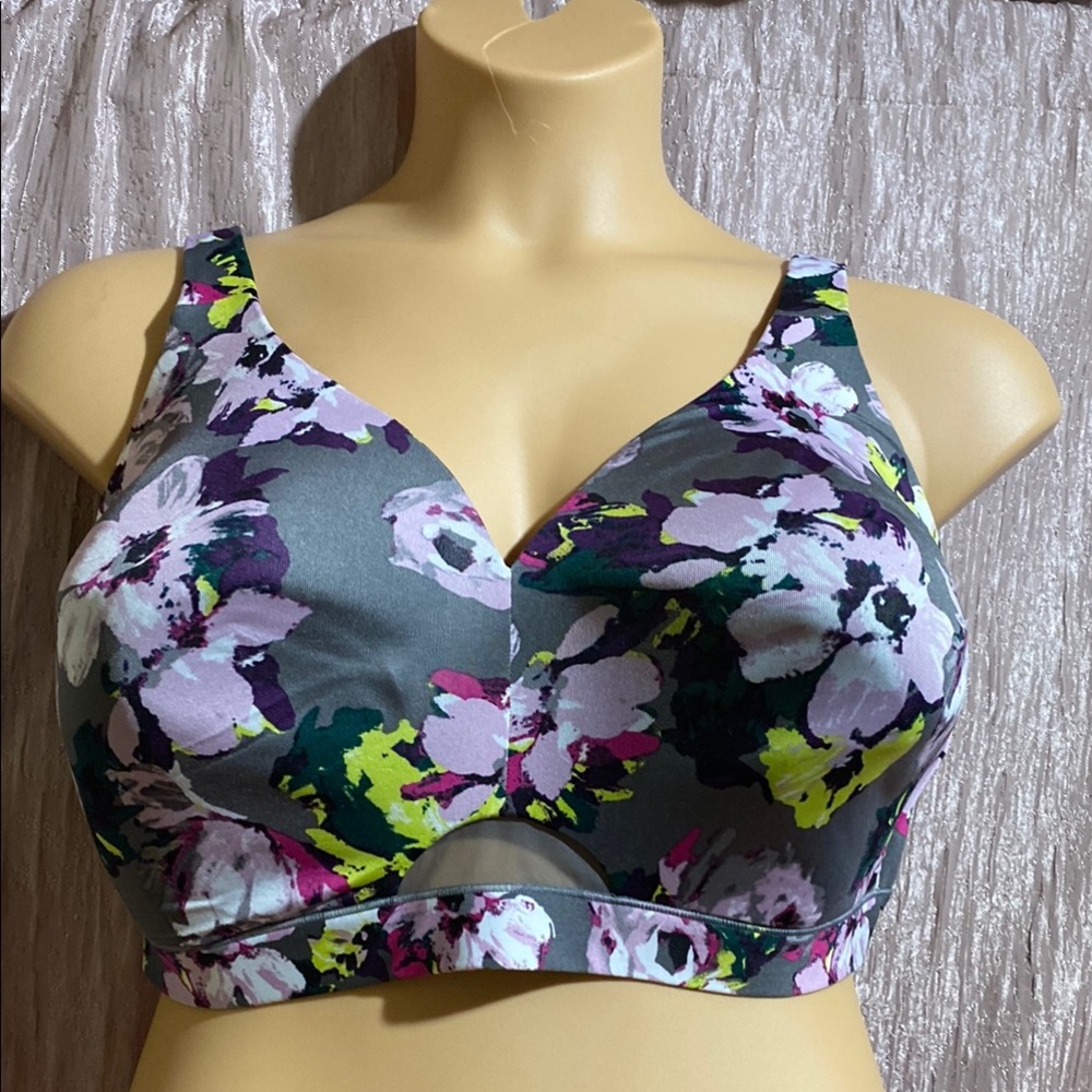 Cacique Vibrant Floral Bra - Gray, Pink, Green